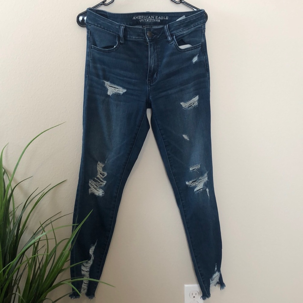 Dark Wash Raw Hem Jeans